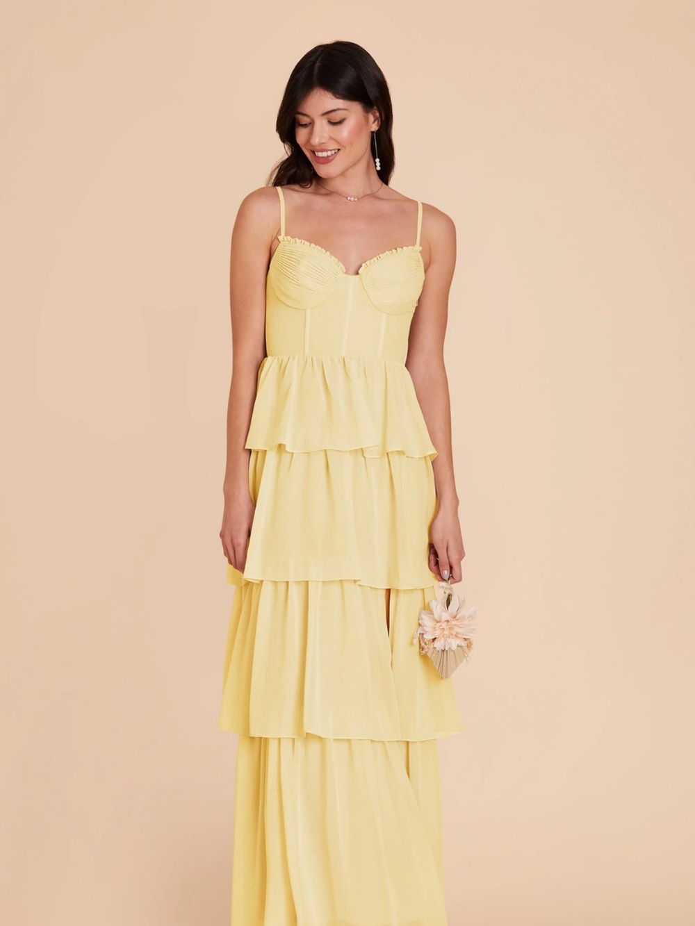 Birdie Grey Lola Tiered Lemon Sorbet Yellow Chiffon Maxi Dress